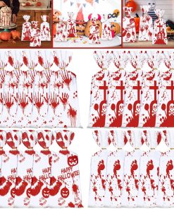 50 Bloody Halloween Candy Bags with Twist Ties – Spooky Treat Bags for Party Favors, Trick or Treat, Gift Wrapping